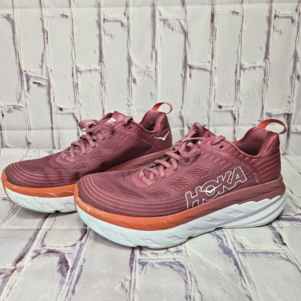 Hoka One One Bondi 6 Womens Sz 10 Running Athletic Shoes Mauve Orange Sneakers - Picture 1 of 10